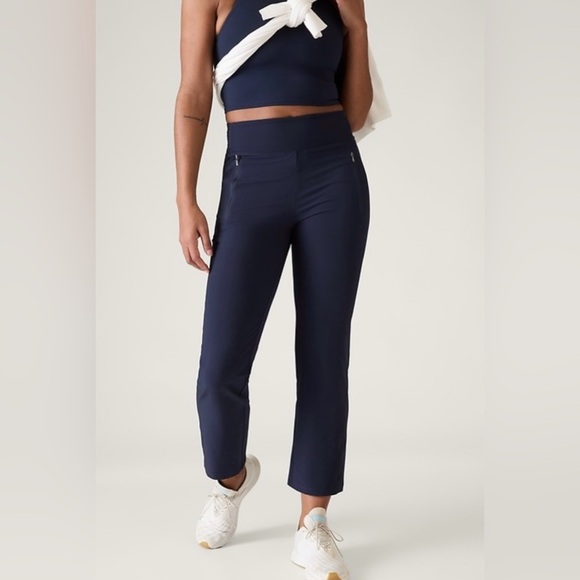 Athleta Fairway Golf Pant, Navy Blue, High Rise, Straight Leg, Zip Pockets, 12P